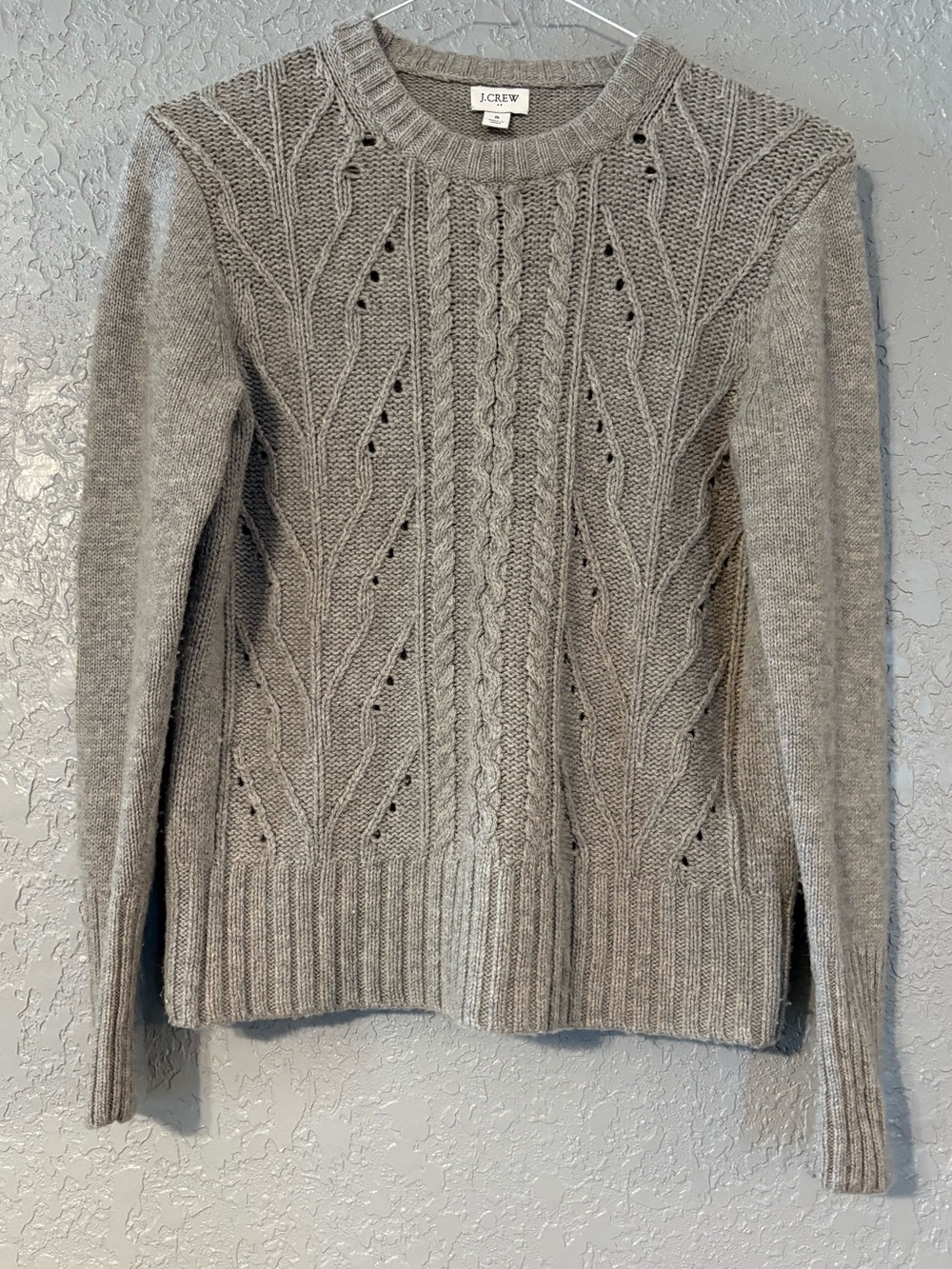 J. Crew Light Gray Cable-Knit Crewneck Sweater